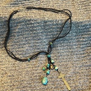 Jay King black and turquoise necklace with cross pendant 13”
